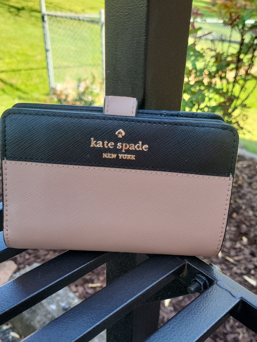 kate spade Black and Blush Leather Zip Wallet